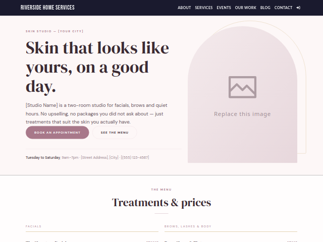 Beauty Studio — Skin & Treatments template